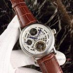 Copy Patek Philippe Dual Time Men Watch SS Brown Leather Strap